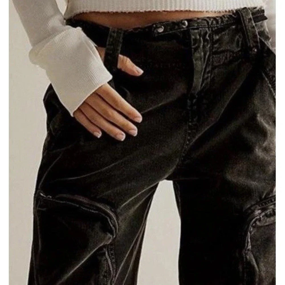 Free People Can't Compare Slouch Cargo Pants Zipper Pockets Black Small Y2K